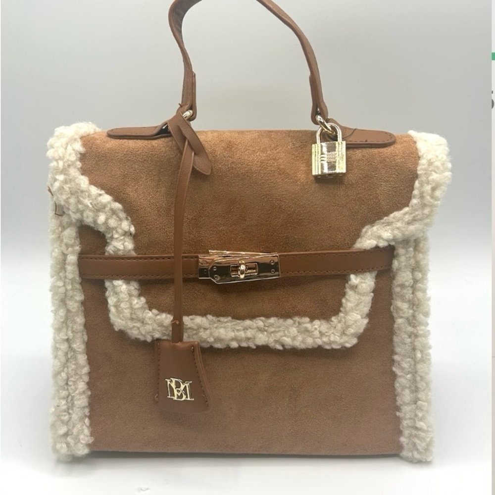 Brown Shearling Trim Handbag
